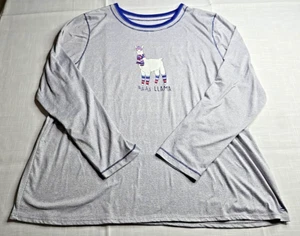 Cuddl Duds Cozy Jersey Grey Long Sleeve Pajama Shirt Women's XL Llama Christmas - Picture 1 of 12