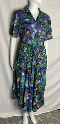 Vintage 70s 80s College Town Skirt Blouse S-M Tropical Colorful - Image 1 of 4
