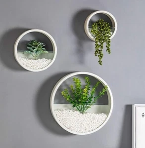 Metal Wall Planter round Hanging Wall Vase Planters for Succulents set of 3 whit - Picture 1 of 7