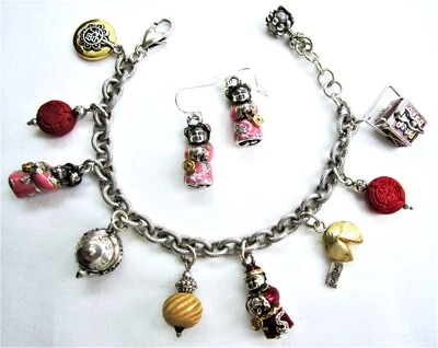 Brighton China Tale Asian Themed Charm Bracelet & Earrings Set (Retired & VHTF) - Image 1 of 4