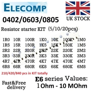 0402 1%,5% SMD Resistencia SMD KIT de Inicio E3, E6, E12, E24 Valores 1 Ohm - 10 MBm Free P&P - Imagen 1 de 7