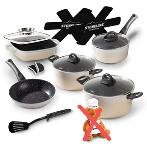 STONELINE® 14-teilig Creme Kochgeschirr-Set 18cm - 24cm Topf Pfanne IIWahl 22732 - Bild 1 von 5