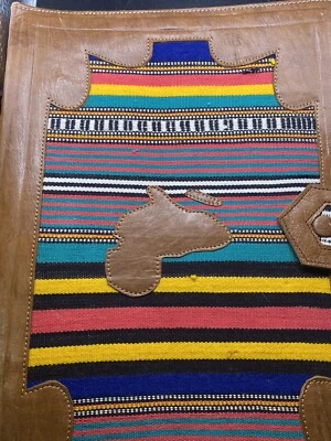 Cartera de arte de tela tejida de cuero vintage asa broches de presión bolsillos cremalleras negocios Foto 1 de 4