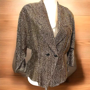 Women's Disco Gold Blazer Hot Stuff Medalic Shoulder Pads Lightweight Sz M/L - Picture 1 of 17