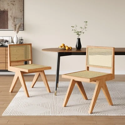 优雅藤制餐椅带乡村天然甘蔗,2件套 — 第 1/2 张图片