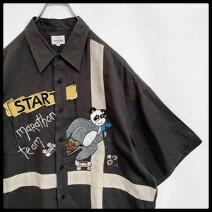 Castelbajac 100% Leinen Panda Marathon Kurzarm Shirt Grau 4 so - Bild 1 von 10