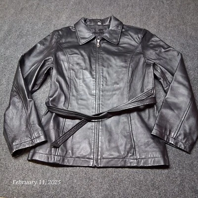 Jacqueline Ferrar Soft Leather Belted Jacket Women Size Medium Black - Image 1 of 4