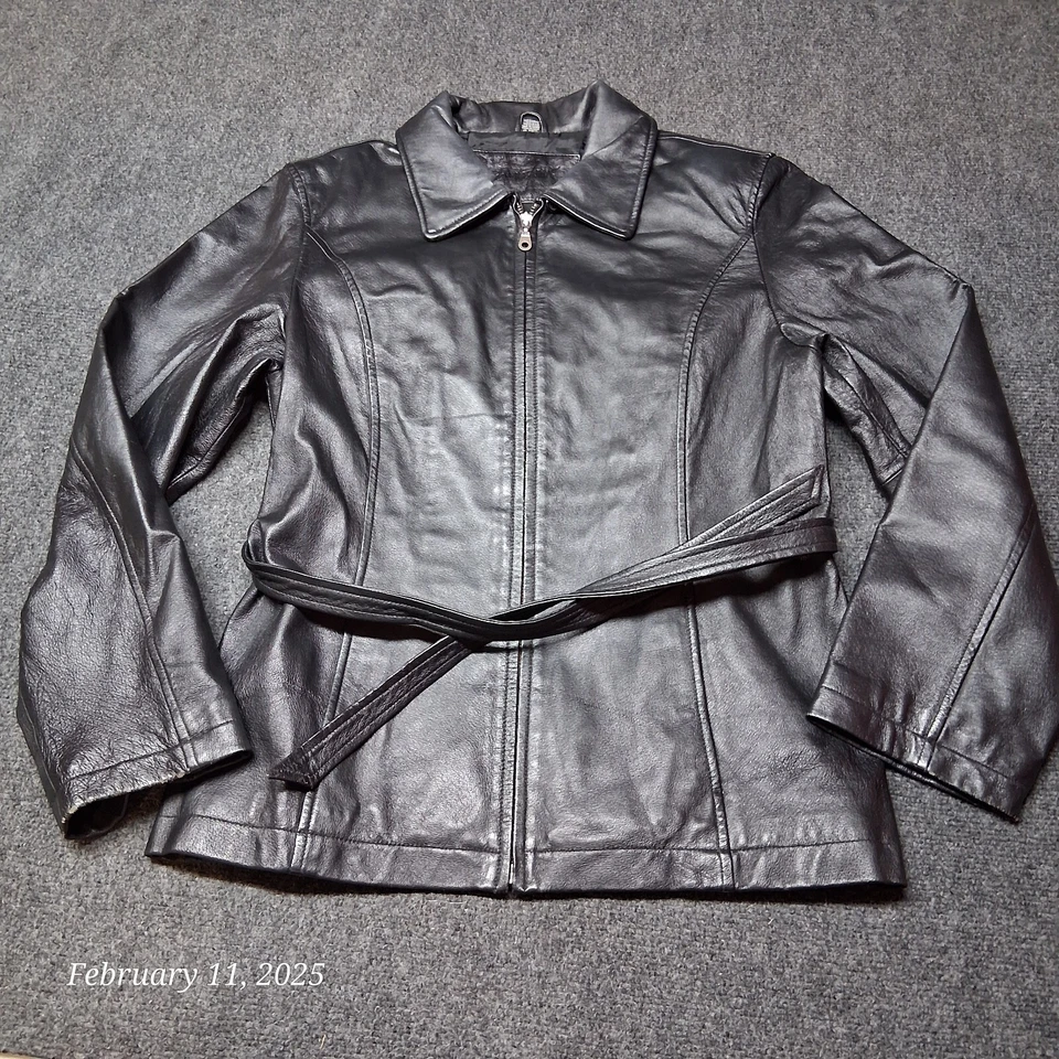 Jacqueline Ferrar Soft Leather Belted Jacket Women Size Medium Black - Image 1 of 4