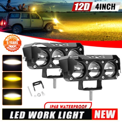 2 peças 4 polegadas LED luz de trabalho lâmpada de neblina offroad ATV UTV barco branco amarelo neblina de condução - Imagem 1 de 4