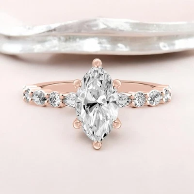 Wedding 18K Rose Gold Ring Lab Grown Marquise 1.6 Carat IGI Certified Diamond - Image 1 of 4