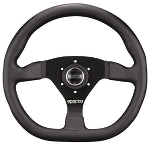 Sparco L360 Steering Wheel 330mm - Black Leather Flat Dish w/ Flat Bottom New - Picture 1 of 1