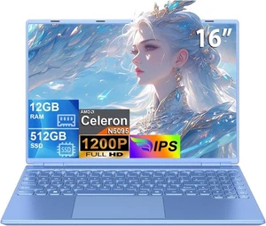 HUQPPQ 16 Inch Gaming Laptop, Celeron N5095 (Up to 2.9GHz),12GB RAM 512GB SSD - Picture 1 of 8