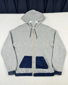 Vintage 70er Full Zip grau leer Hoodie blau Taschen - Talon Reißverschluss Damen L/XL - Bild 1 von 14