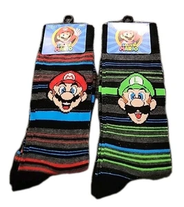 Super Mario Classic Mario & Luigi Charakter Crew Socken 2 Paar Set Größe 6 1/2 - 12 - Bild 1 von 5