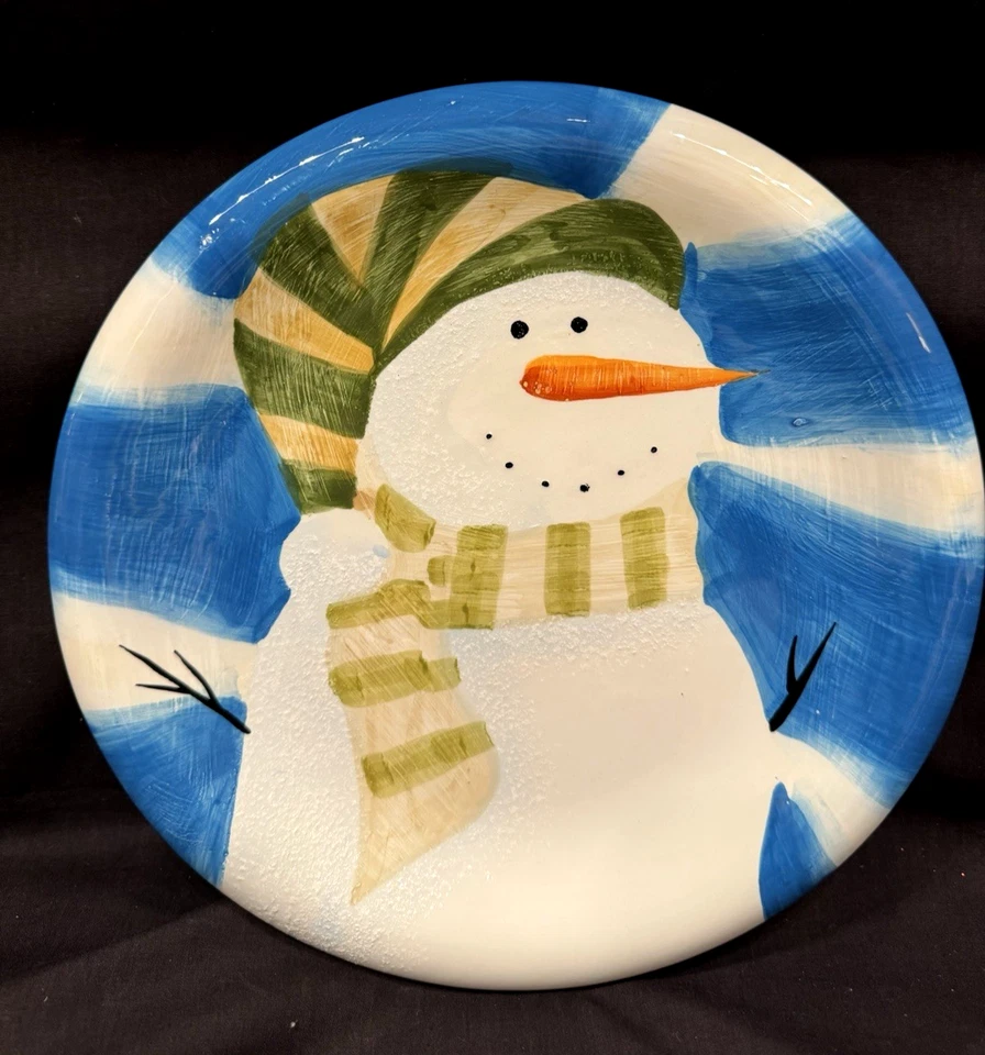 Sakura Oneida "Wintergreen" 10-3/4" Plate Zulauf Designs Snowman Blue White NEW! - Image 1 of 4
