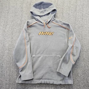 Vintage Y2K Nike Spell Out Gray Fleece Hoodie Sweatshirt SZ Medium Silver Tag - Picture 1 of 11