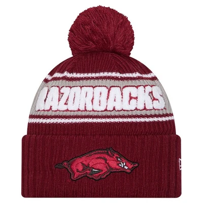 Men's New Era Cardinal Arkansas Razorbacks Bold Cuffed Knit Hat with Pom - Image 1 of 2