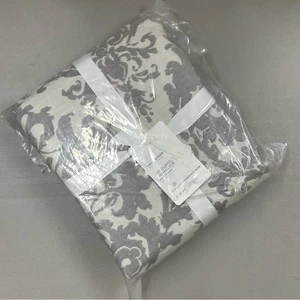 Pottery Barn Jacquard Medallion Cotton Linen Duvet Cover Gray White Damask NWT - Picture 1 of 5