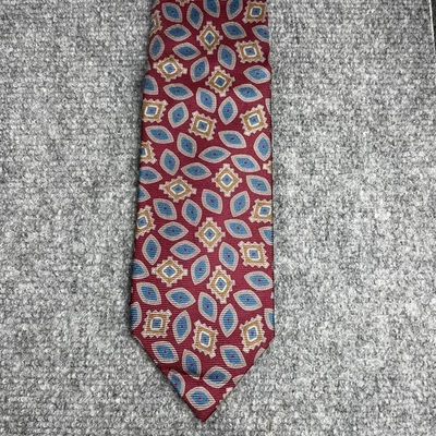 Ferrell Reed LTD. Woven Tie 3.5" X 59" Red Geometric Allover Hand Made in USA  - Image 1 of 4