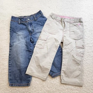 2pc LOT Vintage Girls Pants Roxy Lee Sz 6 Denim Jeans Cargo Khaki Elastic Waist - Picture 1 of 7