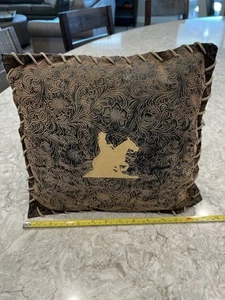 Western Rider Reining Quarter Horse Sliding Stop Tooled Saddle Throw Pillow - Picture 1 of 1