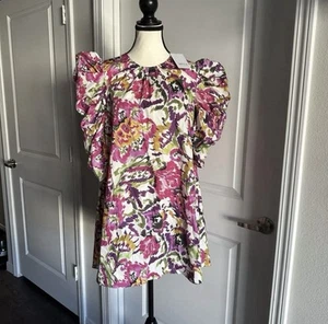 MISA Los Angeles Emilia Swing Dress S Ruffle Sleeve Floral Cotton Mini NWT - Picture 1 of 5