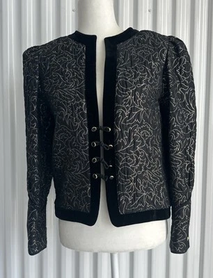 Vtg Nina Ricci Elizabeth Arden Black Blazer w/ Golden Floral Pattern | Size: S-M - Image 1 of 4