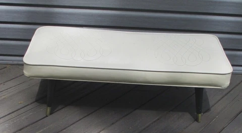 Vintage Retro White/cream MCM  Long 40" Bench Foot Stool w/ Tapered  Legs Cover