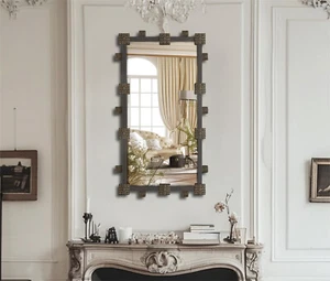 Large Rectangle Venetian Wall Mirror with Resin Piece Decor Entry Accent Mirror - Picture 1 of 13