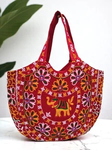 Bolso de Mano Boho Bordado Elefante | Bolso de Hombro Tribal Hecho a Mano Étnico Indio - Imagen 1 de 5