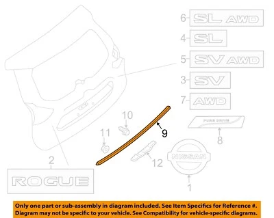 Puerta levadiza exterior Nissan OEM 14-20 Rogue acabado moldura 908107FL0A Foto 1 de 2