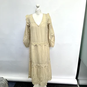 Anthropologie Bio Stickerei Midi Kleid. Beige/Creme. UK 8. UVP £148 - Bild 1 von 7