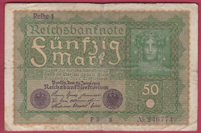 R* GERMANY 50 MARK 1919 P-66 USED DETAILS #D235 - Image 1 of 2