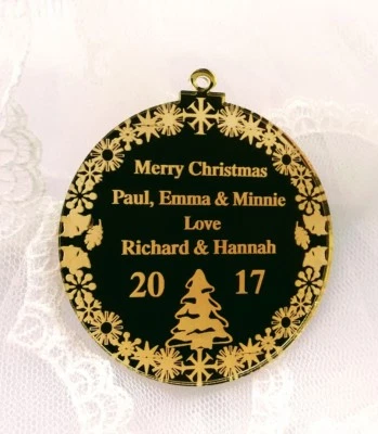 Christmas Tree Decoration Baubel disc personalised family or friend message  - Image 1 of 4