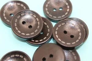 Wooden Button Stitch Effect 18mm or 25mm - Dark Brown - 6 10 50 - Picture 1 of 12