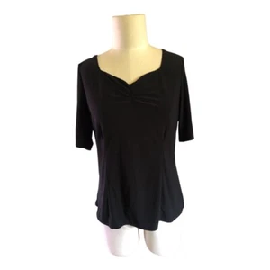 NEW PerSeption Concept Black Fitted Blouse Puckered Seams Size Large - Bild 1 von 6