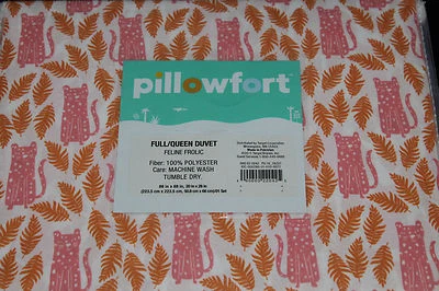Pillowfort Feline Frolic F/Q Duvet Set pink orange cats girls bedding new in pkg - Image 1 of 4