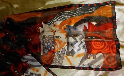 EE. UU. Laurel Burch Caballos Seda Bufanda Silenciador Marrón Dorado Negro Firmado Firmado Foto 1 de 4