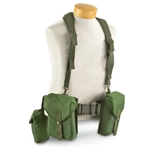 New Vintage Swedish army load carrying set belt pouches straps military webbing - Imagen 1 de 7