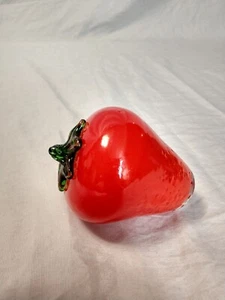 Murano Style Strawberry Hand Blown Glass Fruit 4"x3" Heavy Paperweight Vintage - Picture 1 of 5