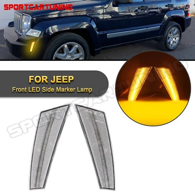 Clear Full Led Bumper Side Marker Lights For 2008-2012 Jeep Liberty Front Amber  - Image 1 of 4