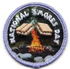 NATIONAL S'MORES DAY Iron On Patch Dessert Treats Camping Scouts - Picture 1 of 1
