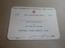 American Red Cross Swim & Stay Fit - 10 Miles card w/Chap Stamp - rev. Jun 1961
