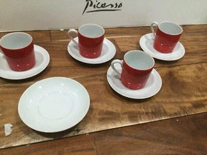 9 pc red/white Porcelain Espresso 4 Cups & 5 Saucers Otagiri OMC Japan NEW - Picture 1 of 8
