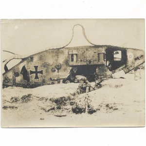 Antique WWI German Repurposed Mark IV British Tank Photo 1910s Champagne France - Picture 1 of 3