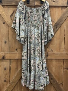 Zury Women’s Silk Blend Maxi Dress Blue Pink Paisley Kimono Sleeve One Size Boho - Picture 1 of 5
