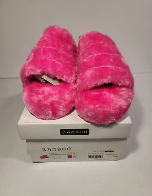 女士的毛皮舒适时尚露背凉鞋拖鞋热粉色 7 码 — 第 1/4 张图片