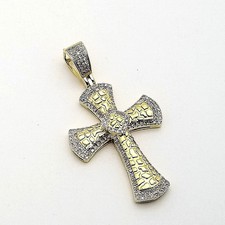 New "KC" 10k Yellow Gold .30 ct Diamond Cross Crucifix Carved Religious Pendant