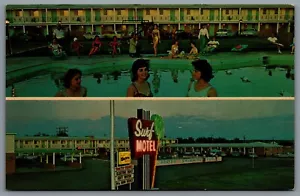 Postcard Santa Rosa NM c1950s Surf Motel Swimming Pool Old Cars Route 66 Defunct - Picture 1 of 2