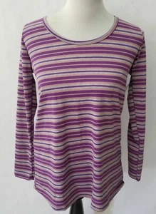 LuLaRoe Größe Large Lynnae grauer Hintergrund mit rosa und lila Streifen neu mit Etikett - Bild 1 von 1